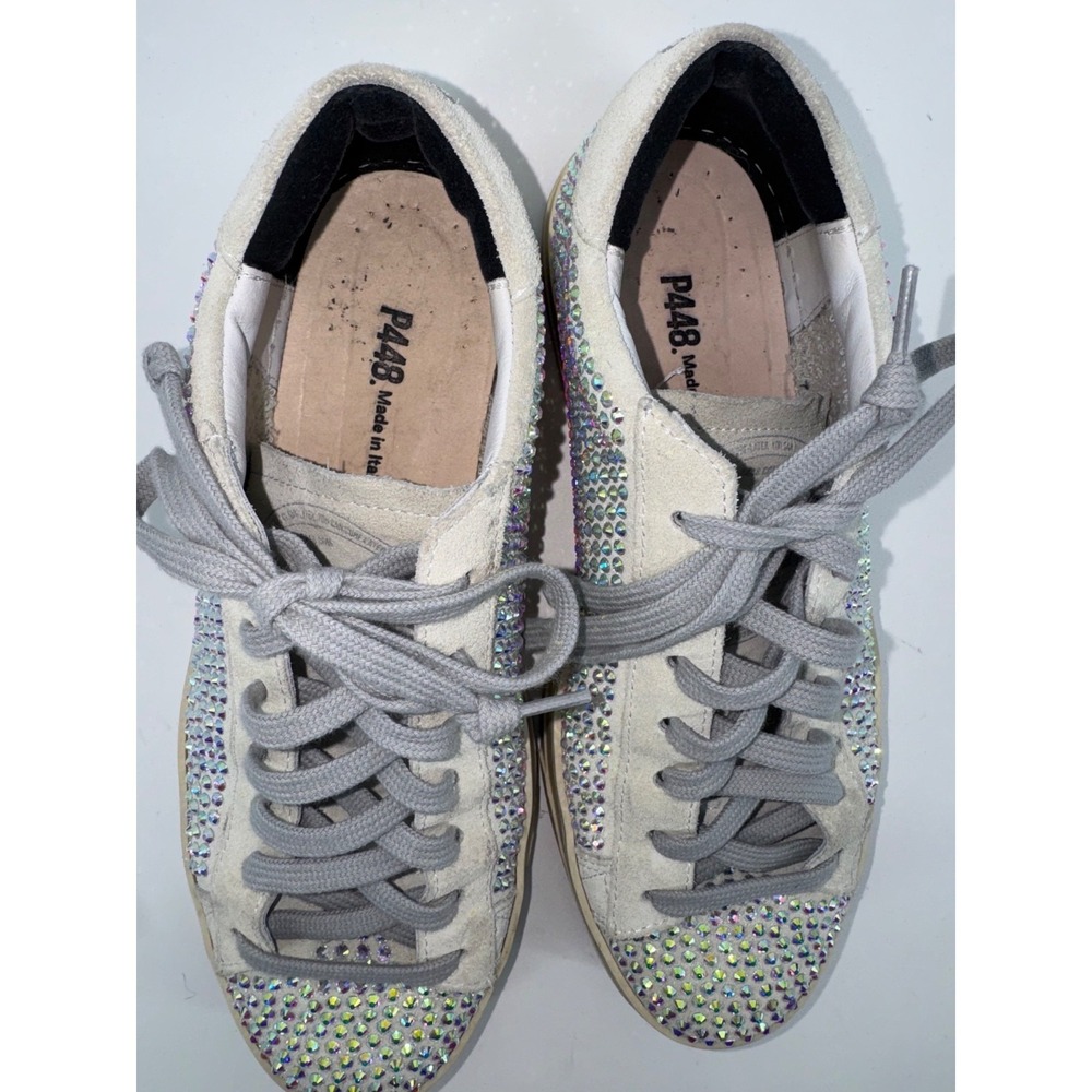 P448 John Gray Suede Rhinestone Sneakers Crystal Bling Y2K 38 size 7 glam Italy - Picture 4 of 13